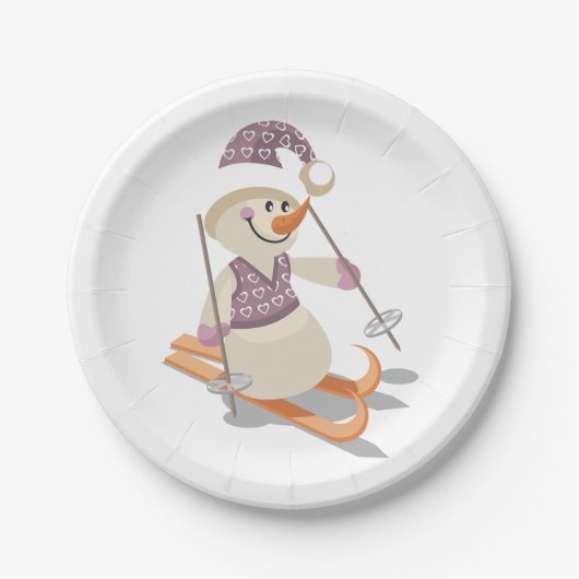 Snowman Skiing Pappteller (Vorderseite)