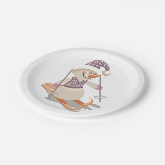 Snowman Skiing Pappteller (Schrägansicht)