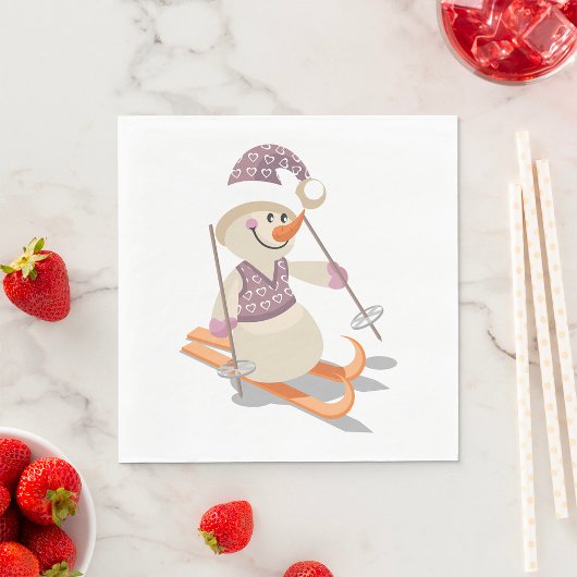 Snowman Skiing Serviette
