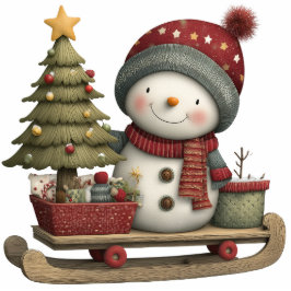 Snowman Sled Ride Freistehende Fotoskulptur