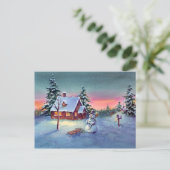 SNOWMAN & SLED VON SHARON SHARPE POSTKARTE (Stehend Vorderseite)