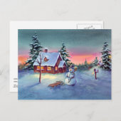 SNOWMAN & SLED VON SHARON SHARPE POSTKARTE (Vorne/Hinten)