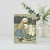 Snowman Sleigh Snow Woods Postkarte (Stehend Vorderseite)