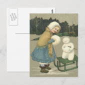 Snowman Sleigh Snow Woods Postkarte (Vorne/Hinten)