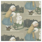 Snowman Sleigh Snow Woods Stoff (Nahaufnahme)
