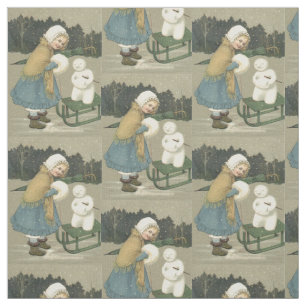Snowman Sleigh Snow Woods Stoff
