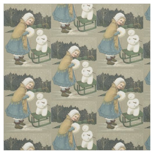 Snowman Sleigh Snow Woods Stoff (Muster)