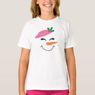 Snowman Smile Face mit Pink Hat 2 T - Shirt für Ki