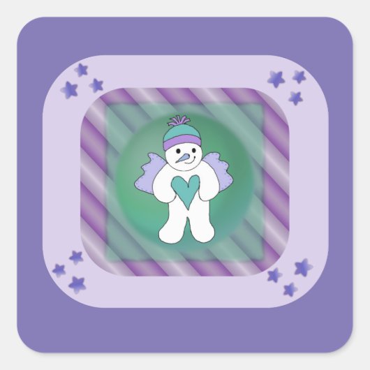 Snowman Snow Angel Lila Square Sticker (Vorderseite)