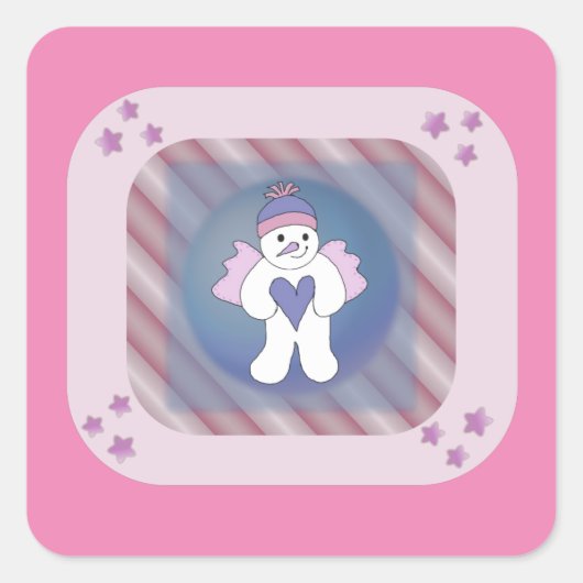 Snowman Snow Angel Pink Square Sticker (Vorderseite)