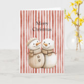 Snowman Snow Couple Red Stripes Christmas Karte (Gelbe Blume)