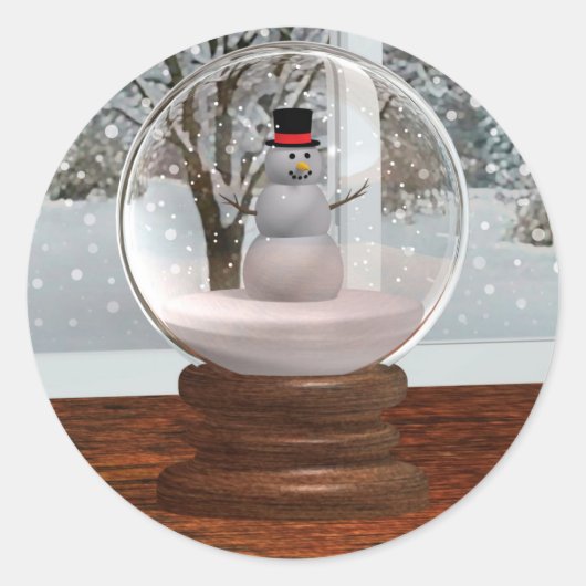 Snowman Snow Globe Runder Aufkleber (Vorderseite)