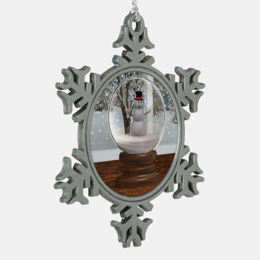 Snowman Snow Globe Schneeflocken Zinn-Ornament (Links)