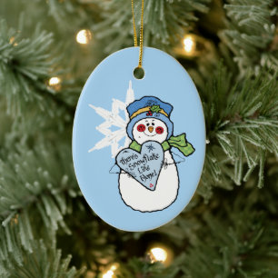 Snowman Snowflake Family Zuhause Blue Weihnachten Keramik Ornament