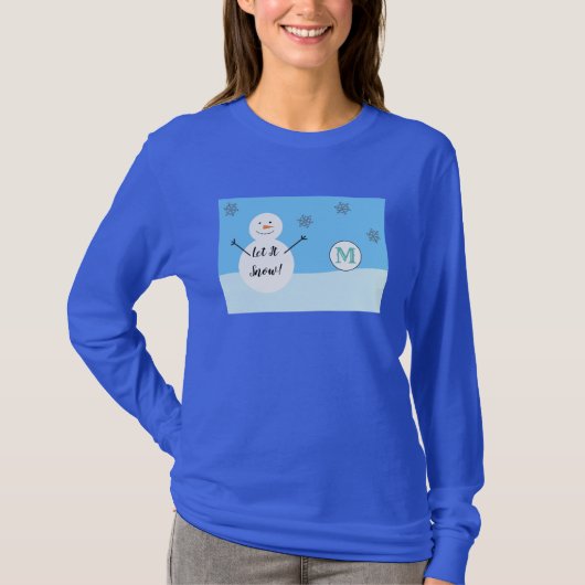 Snowman Snowflake Festivals Winter Custom Monogram T-Shirt (Vorderseite)
