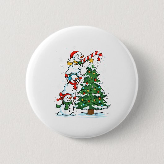 Snowman Snowflake, Merry Christmas Tree, Xmas Holi Button (Vorderseite)
