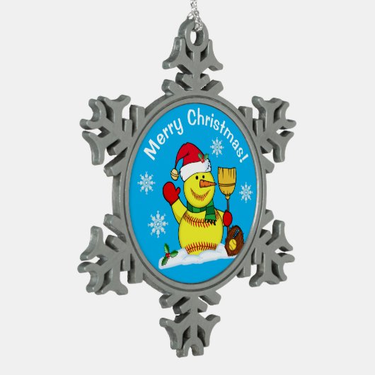 Snowman Snowflake Softball Weihnachtsschmuck Schneeflocken Zinn-Ornament (Links)