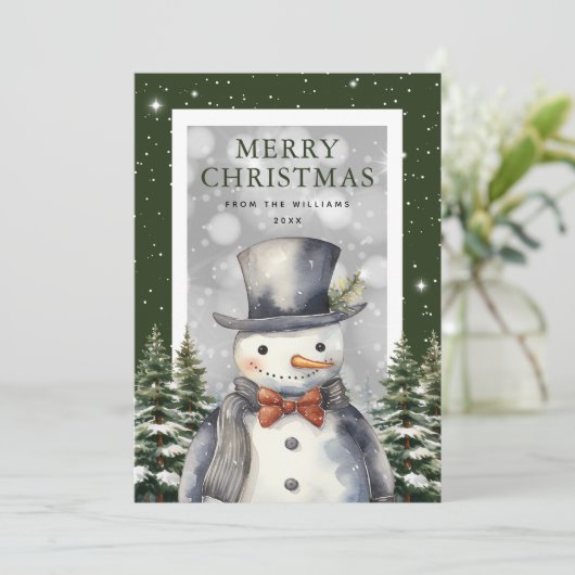 Snowman Snowflake Wasserfarbe Frohe Weihnachten (Stehend Vorderseite)