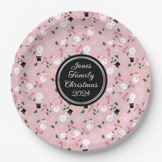 Snowman Snowflake Weihnachtsfeiertag Personalisier Pappteller (Vorderseite)