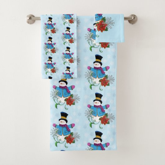 Snowman Snowflakes Poinsettia Badhandtuch Set (Insitu)