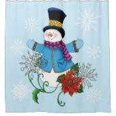 Snowman Snowflakes Poinsettia Duschvorhang (Vorderseite)