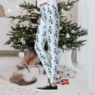 Snowman Snowflakes Poinsettia Leggings