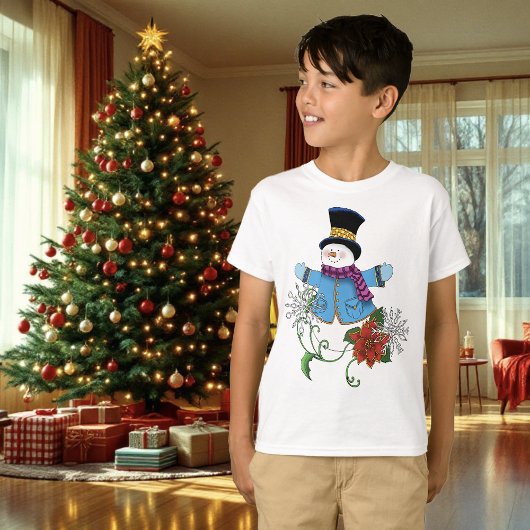 Snowman Snowflakes Poinsettia T-Shirt