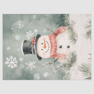 Snowman Snowflakes Spruce Sprigs Decoupage Seidenpapier