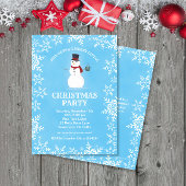 Snowman Snowflakes Watercolor Blau Weihnachten Par Einladung
