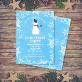 Snowman Snowflakes Watercolor Blau Weihnachten Par Einladung