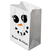Snowman Snowoman Face Happy Holidays Geschenktasch Mittlere Geschenktüte (Rückseite Schrägansicht)