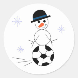 Snowman Soccer Player Runder Aufkleber