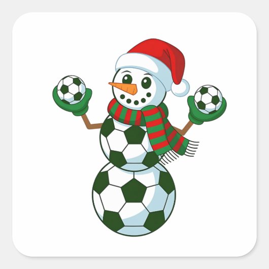 Snowman Soccer Weihnachten Sport Liebhaber Quadratischer Aufkleber (Vorderseite)