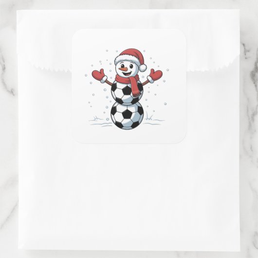Snowman Soccer Weihnachten Weihnachtsmann Baseball Quadratischer Aufkleber (Tasche)