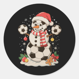 Snowman Soccer Weihnachtsfeiertag Winter Xmas Spor Runder Aufkleber