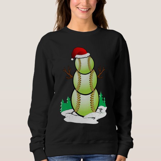 Snowman Softball Ball Santa Hat Christmas Pajama X Sweatshirt (Vorderseite)