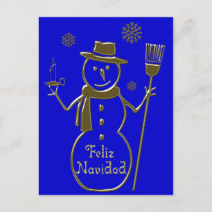 Snowman Spanish Merry Christmas Card Feliz Navidad Feiertagspostkarte