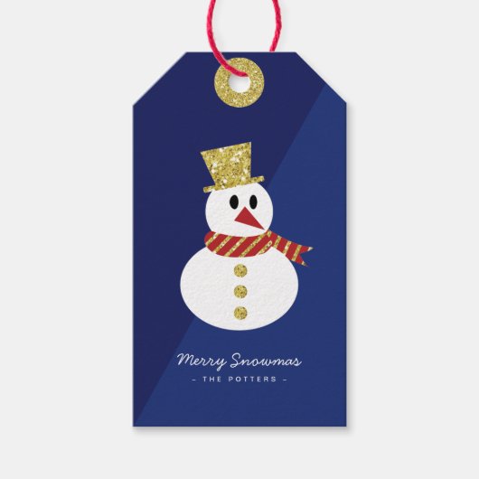 Snowman | Spaß Weihnachten Blau & Gold Geschenkanhänger (Vorderseite)