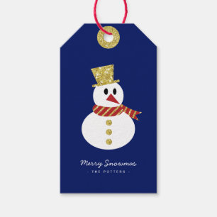 Snowman   Spaß Weihnachten Blau & Gold Geschenkanhänger