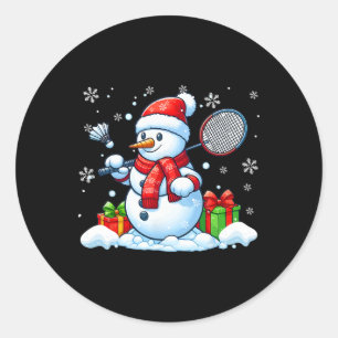 Snowman spielt Badminton Christmas Sport Player L Runder Aufkleber