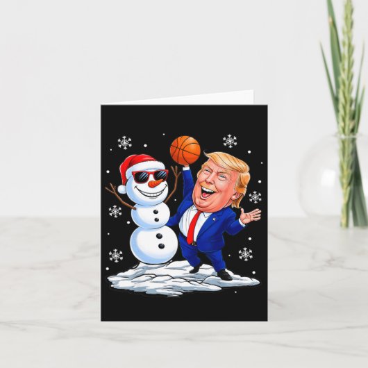 Snowman spielt Basketball mit Trumps Weihnachtsfei Karte (Vorderseite)