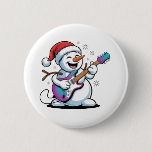 Snowman spielt Gitarre Electric Rock Weihnachten Button