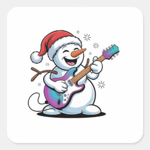 Snowman spielt Gitarre Electric Rock Weihnachten Quadratischer Aufkleber