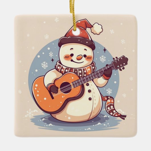 Snowman spielt Gitarre Keramikornament (Vorderseite)