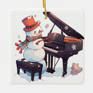 Snowman spielt Klavier Keramikornament