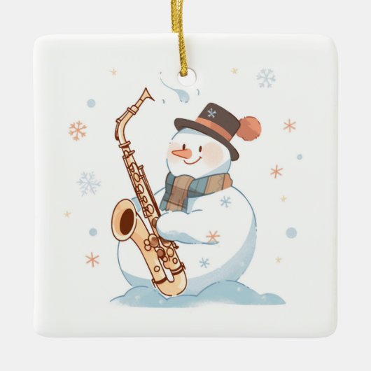 Snowman spielt Saxophon Keramikornament (Vorderseite)