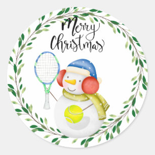 Snowman spielt Tennis Weihnachtswasserklasse Runder Aufkleber