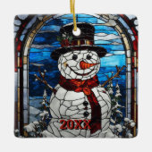 Snowman Stached Glass Style Weihnachten Keramikornament (Vorderseite)