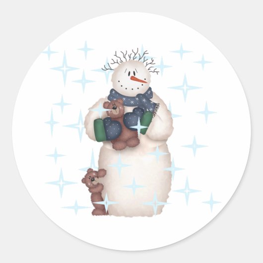 Snowman Starry Night Runder Aufkleber (Vorderseite)