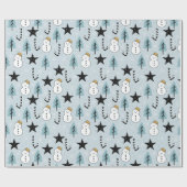 Snowman Stars und Candy Cane Geschenkpapier (Flach)